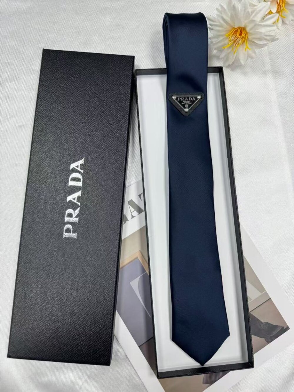 Prada 🥳NWT Classic Blue Tie With Logo(gift box included🎁)